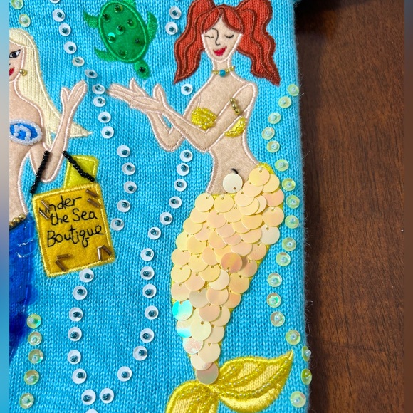 Vintage Jack B. Quick blue mermaid sequin beaded embroidery sweater cardigan M - Picture 12 of 16